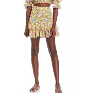NWT Charo Ruiz Ibiza Fera Tiered Ruffle Mini Skirt Yellow Floral XS